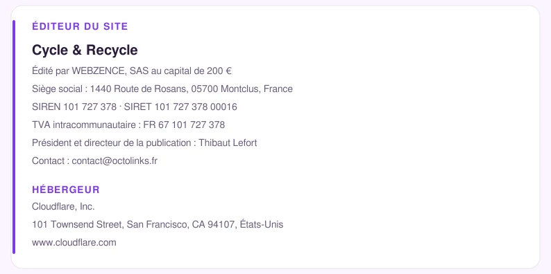 Coordonnées légales de l’éditeur et de l’hébergeur du site